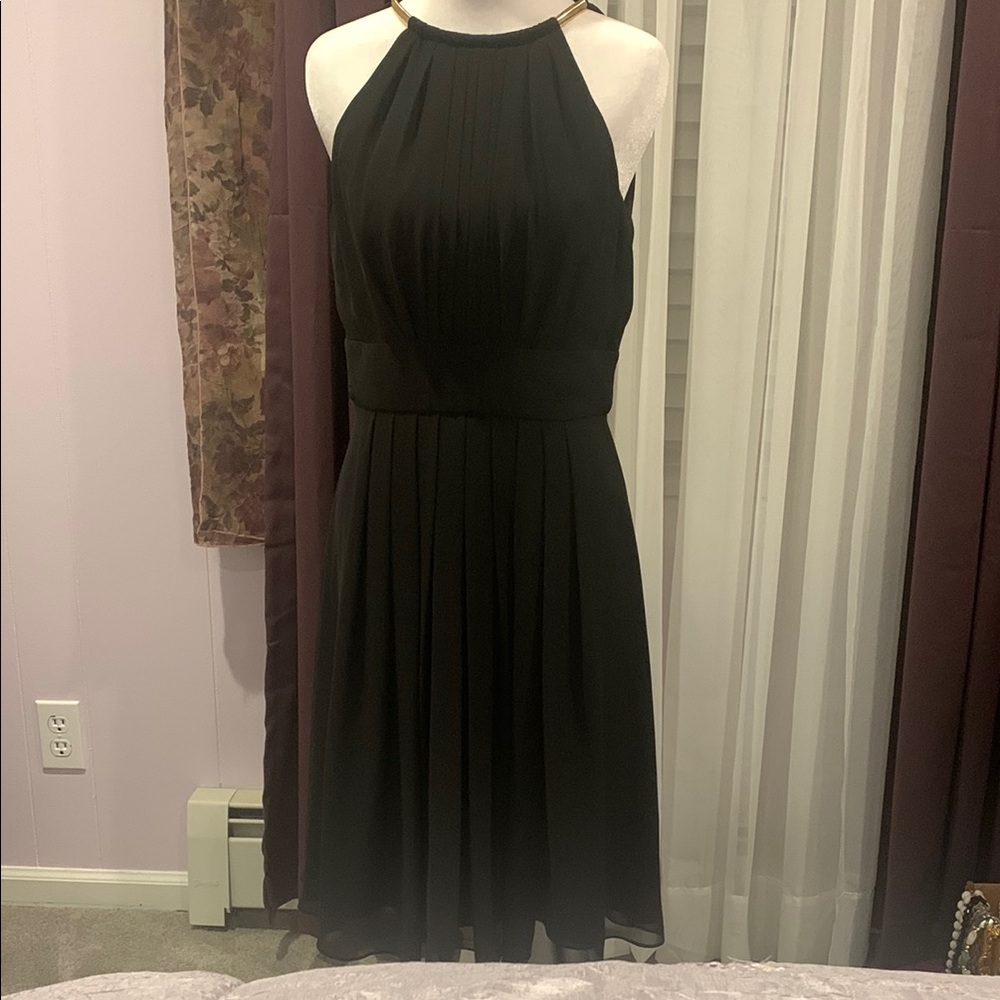 NWT White House Black Market Black Pleated Halter Midi Dress